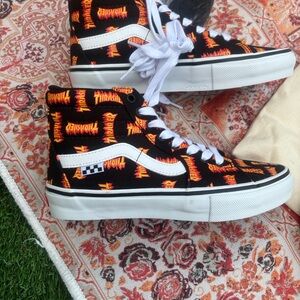 Vans Black and Orange High-Top Sneakers